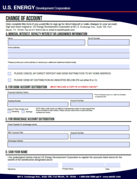 Document for Change of Account Form