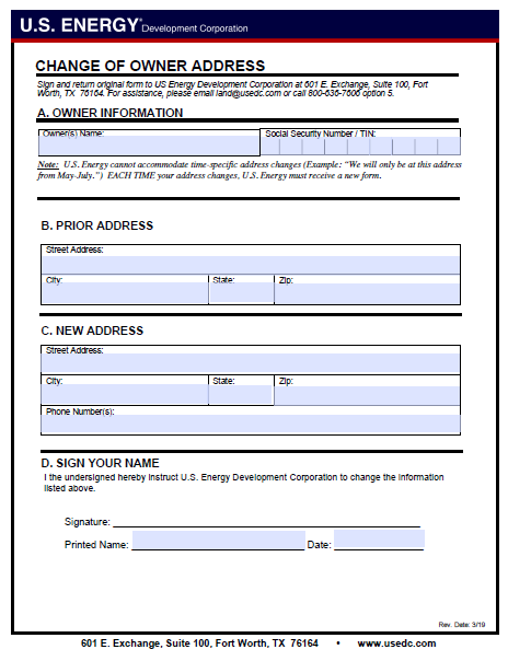 Document for Change of Owner Address